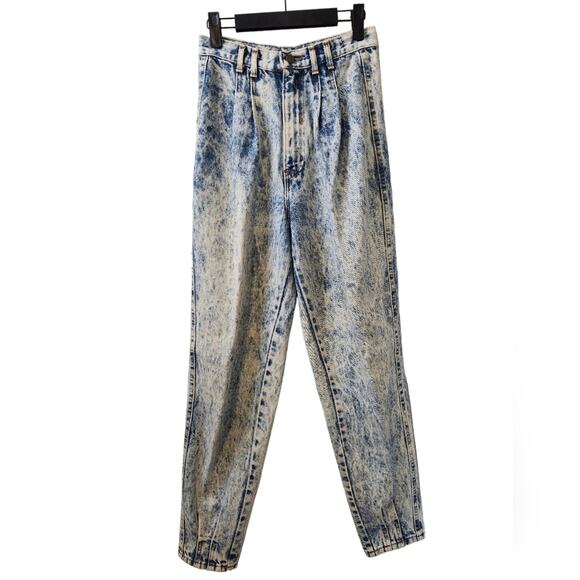 Vintage 80's 90's Chic Acid Wash Super High Waist Tapered Leg Jeans 9 Long - Picture 1 of 10